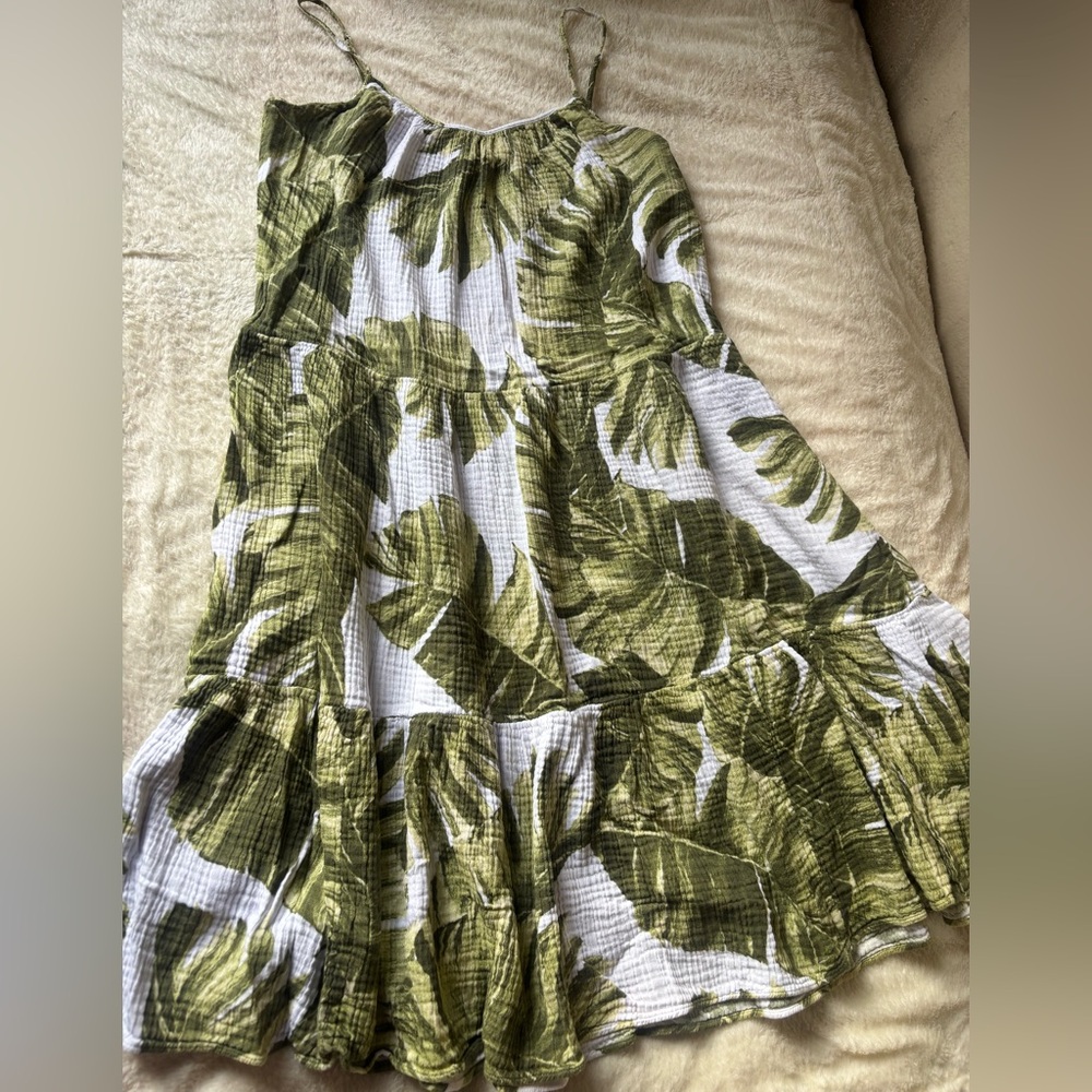 H&M Tropical Leaf Print Midi Dress 🌿 Green & White Size M - Picture 6 of 16